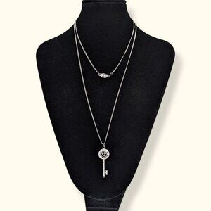 Long Rhinestone Key Pendant Necklace